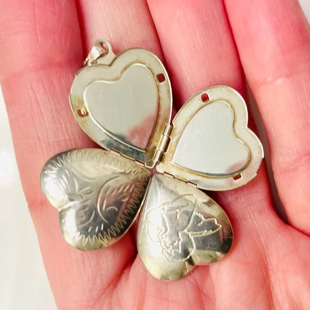 4 Photo Heart Locket Artisan Engraved Pendant Necklace, 925, RARE FIND!- Vintage - Picture 7 of 16